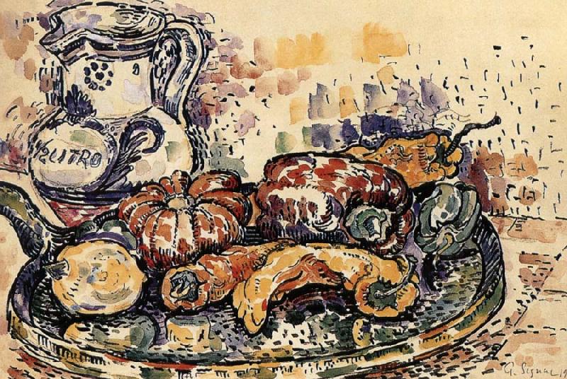 Paul Signac The still life having bottle oil painting picture